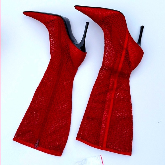 🔥 Red Lace Stiletto Boots – Statement Piece - Picture 1 of 4